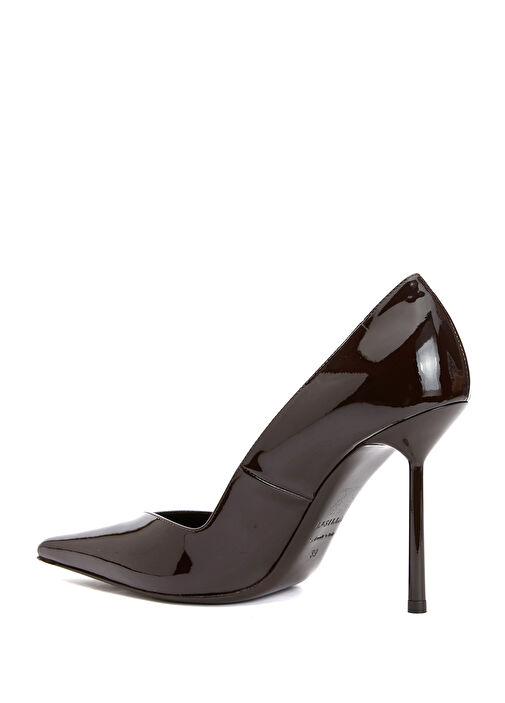 Koyu Kahverengi Deri Stiletto - Görsel 4
