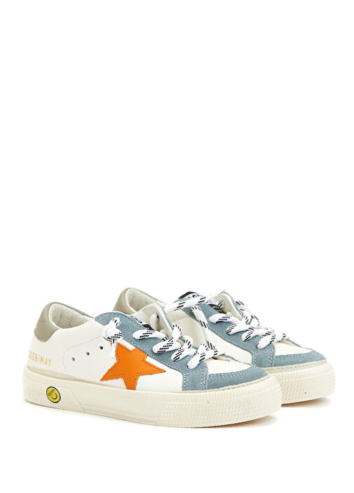 May Haki Beyaz Çocuk Deri Sneaker - Görsel 3