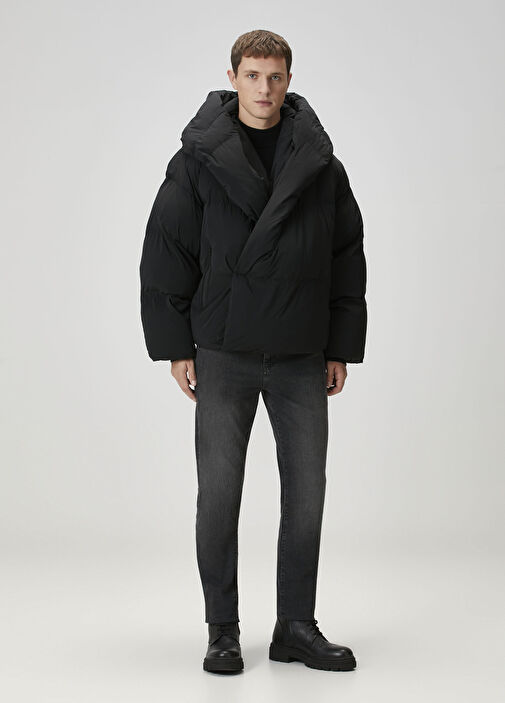 Diesel - Siyah Kapüşonlu Puff Mont - Siyah