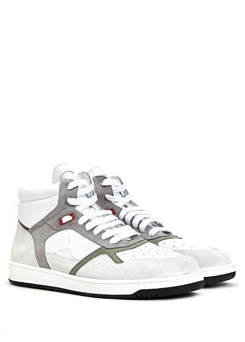 Beyaz Logolu Erkek Deri Sneaker - Görsel 3