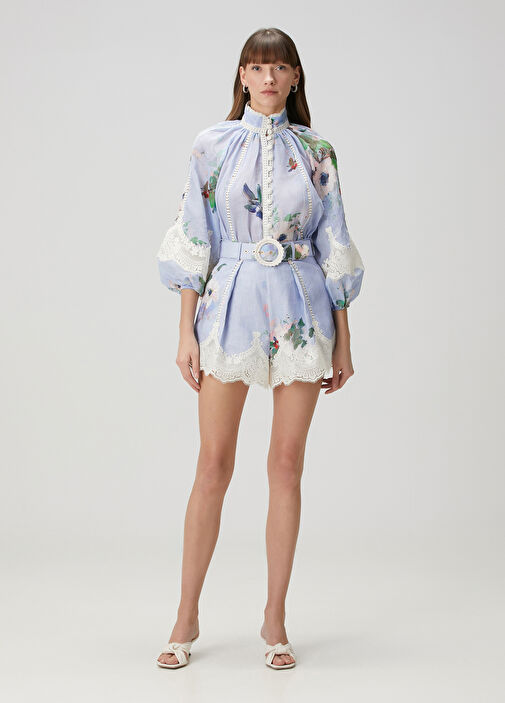 ショートパンツ Zimmermann Periwinkle Blue Everley Shorts Buy Zimmermann Blue Everley Lace-trim Shorts in Linen for