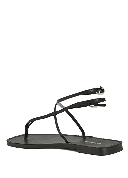 Siyah Amorf Tokalı Deri Sandalet - Görsel 4