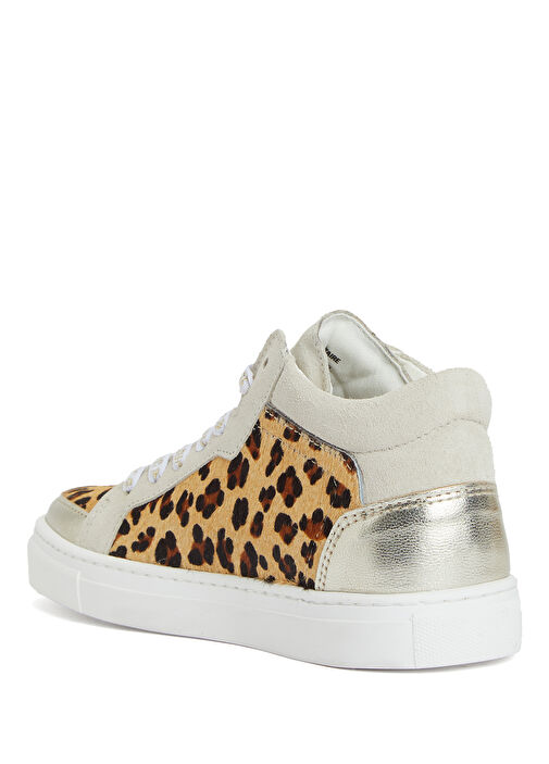 Beyaz Leopar Desenli Kız Çocuk Deri Sneaker - Görsel 4