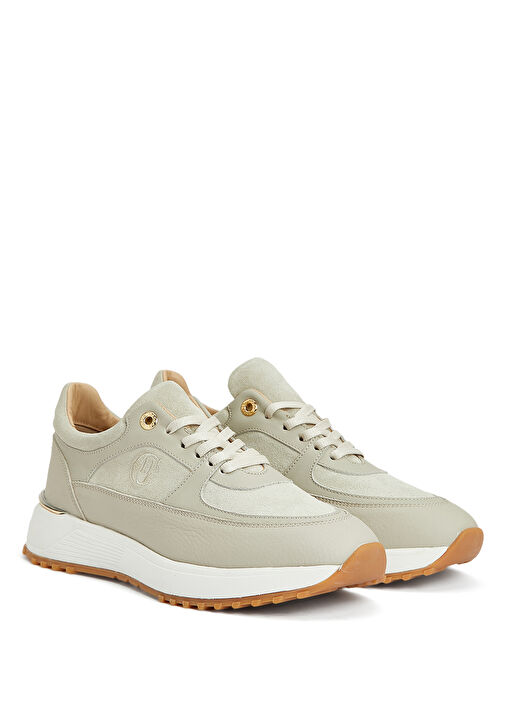 Bej Desenli Kadın Deri Sneaker - Görsel 3