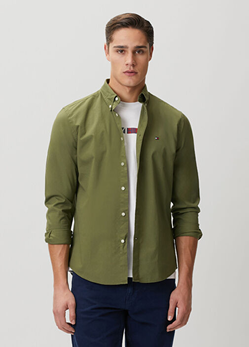 tommy hilfiger green dress shirt Green Men Regular Fit Green Poplin 1909479 inv-69
