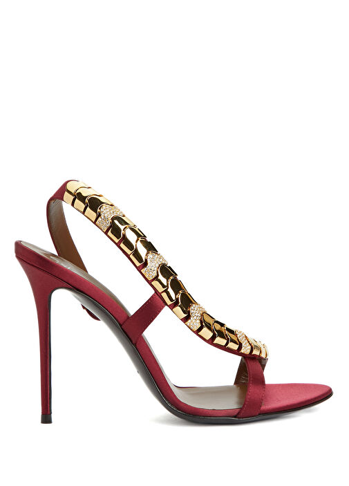 Kırmızı Topuklu Saten Sandalet - Görsel 2