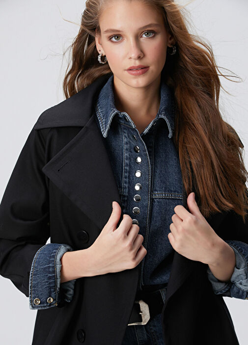 Network - Siyah Kruvaze Trench Coat - Siyah