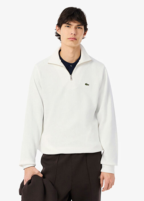 Lacoste BEYAZ-70V Erkek Beyaz Classic Fit Yarım Fermuarlı Erkek