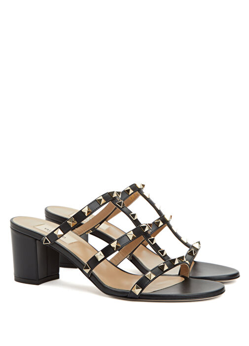 Rockstud Siyah Kadın Deri Terlik - Görsel 3
