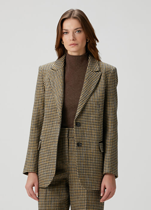 Bej Pötikareli Yün Karışımlı Yün Ceket - Görsel 2