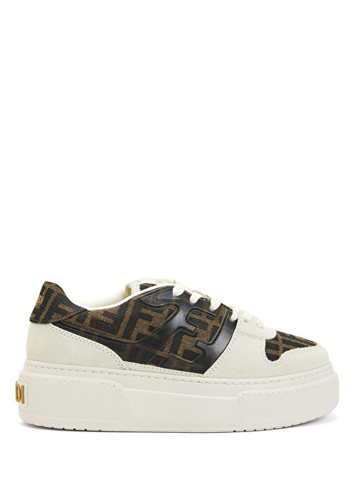 Krem Kahverengi Logo Desenli Kadın Sneaker - Görsel 2