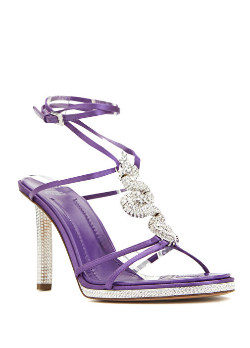 Mor Taşlı Yılan Detaylı Kadın Sandalet - Görsel 3