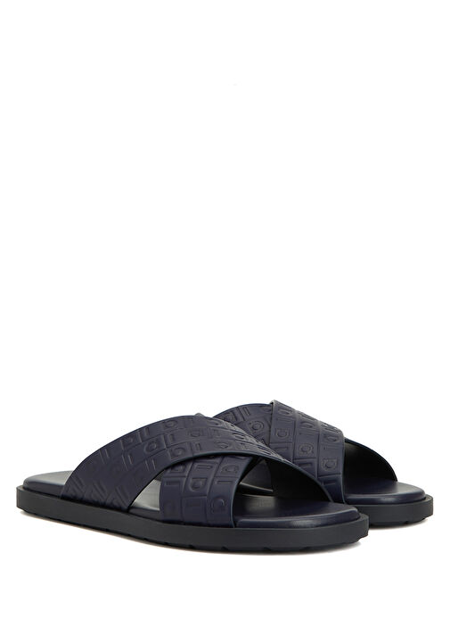 Lacivert Logo Motifli Erkek Deri Terlik - Görsel 3