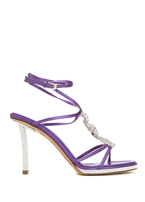 Mor Taşlı Yılan Detaylı Kadın Sandalet - Görsel 2