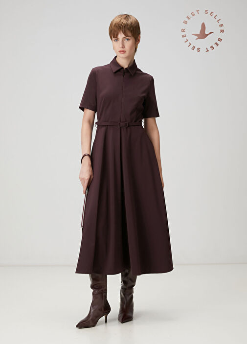 knee length dresses for ladies Yumi Burgundy Rib Knit Midi Shirt Dress with Snaffle Belt main image 0
