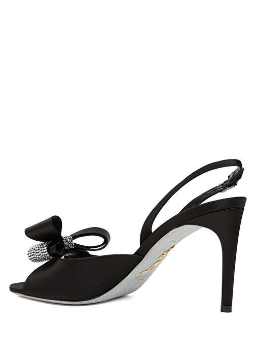 Siyah Taşlı Fiyonk Detaylı Kadın İpek Sandalet - Görsel 4
