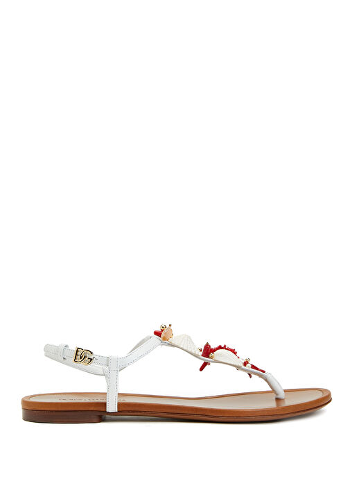 Beyaz İstiridye Detaylı Kadın Deri Sandalet - Görsel 2