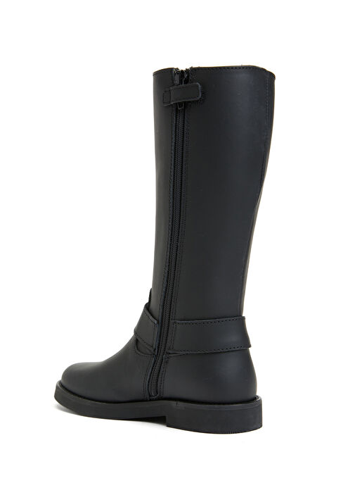 Siyah Logolu Kız Çocuk Deri Bot - Görsel 4