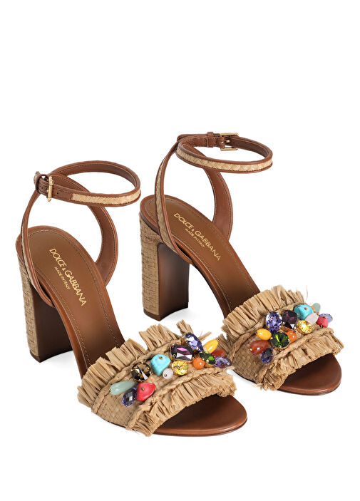 Naturel Taş İşlemeli Kadın Sandalet - Görsel 3