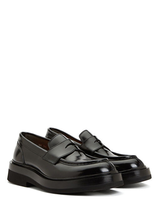 Santoni Siyah Santoni Deri Erkek Loafer