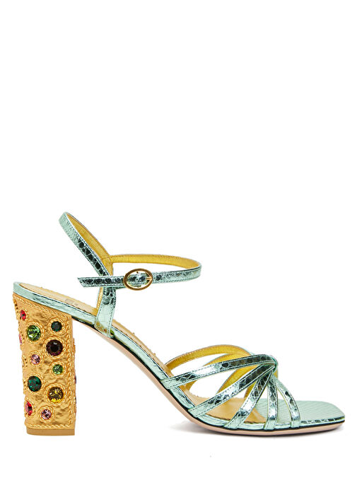 Su Yeşili Kadın Deri Sandalet - Görsel 2