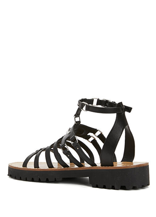Siyah Logo Detaylı Kadın Deri Sandalet - Görsel 4