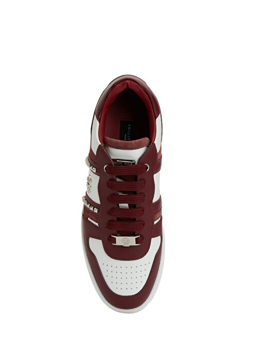 Beyaz Bordo Erkek Deri Sneaker - Görsel 5