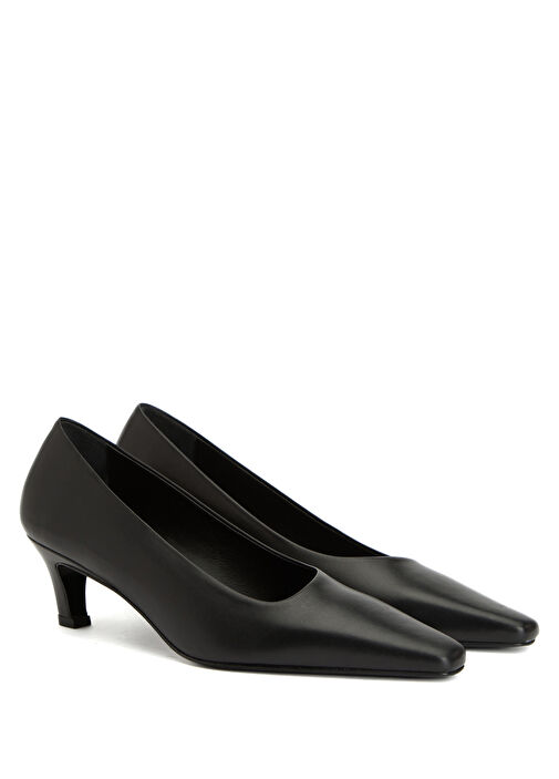 Essential Siyah Deri Topuklu Ayakkabı - Görsel 3