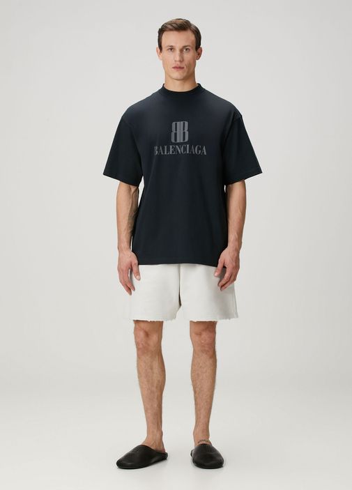 Balenciaga - Nano BB Siyah Logo Baskılı T-shirt - Siyah