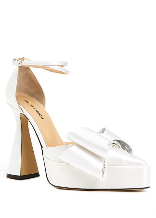 Beyaz Fiyonk Detaylı İpek Topuklu Ayakkabı - Görsel 3