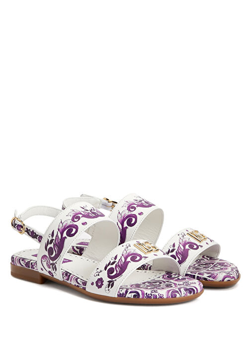 Çok Renkli Desenli Kız Çocuk Deri Sandalet - Görsel 3