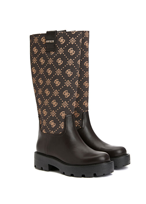 Kahverengi Logo Desenli Kadın Çizme - Görsel 3