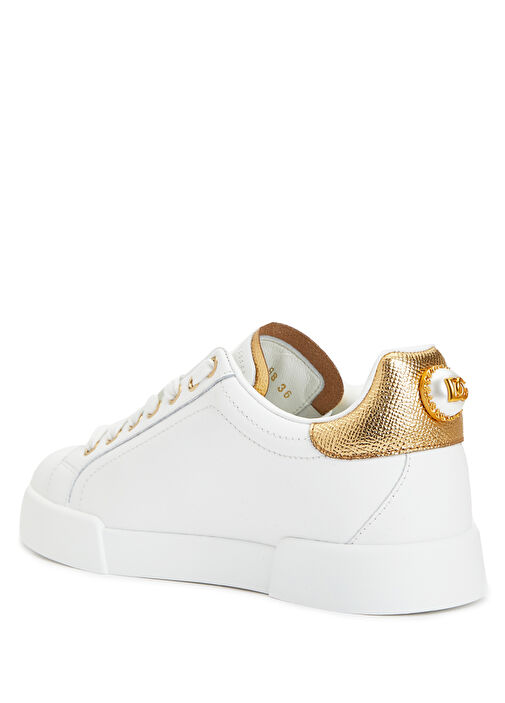 White Logo Detailed Womens Leather Sneaker - Görsel 4