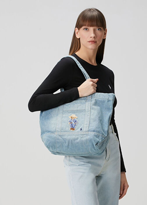 Polo Ralph Lauren - Mavi Kadın Denim Alışveriş Çantası - Mavi
