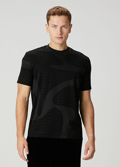 Emporio Armani - Siyah Logo Desenli T-shirt - Siyah