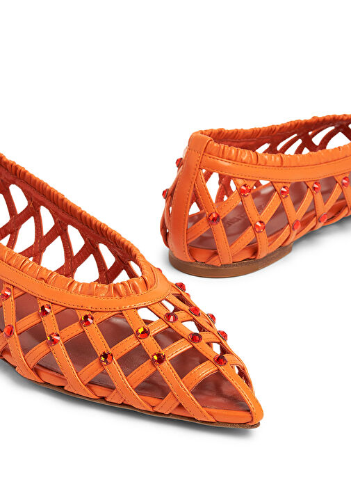 Turuncu Sepet Dokulu Kadın Deri Sandalet - Görsel 5