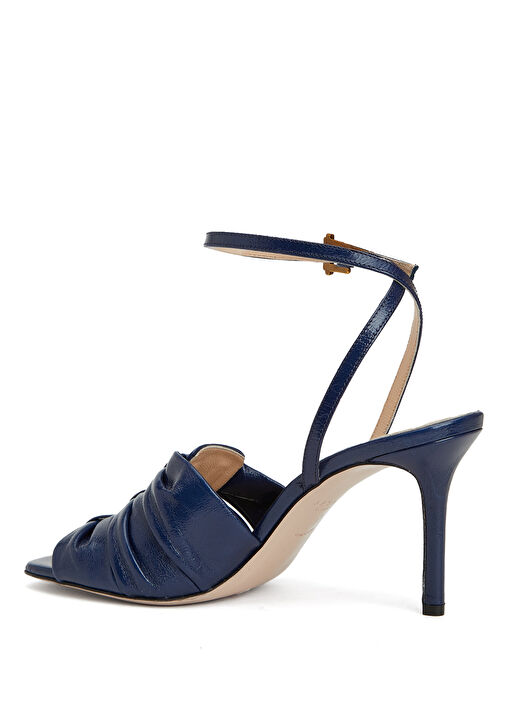 Lacivert Büzgü Detaylı Kadın Deri Sandalet - Görsel 4