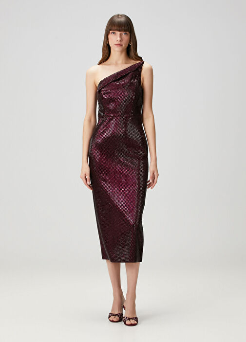 roland mouret burgundy dress Asymmetrical Twist Midi Dress Burgundy Roland Mouret
