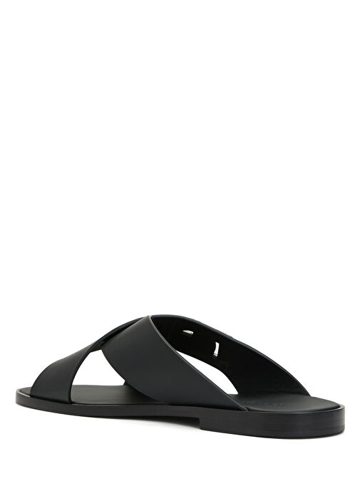 Siyah Logolu Erkek Deri Sandalet - Görsel 4