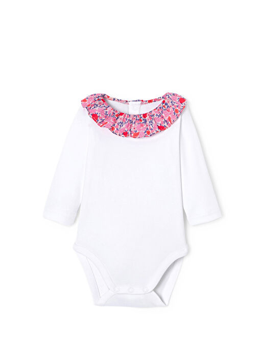 Liberty Collar Long Sleeve White Newborn Baby Girl Body - Main Image