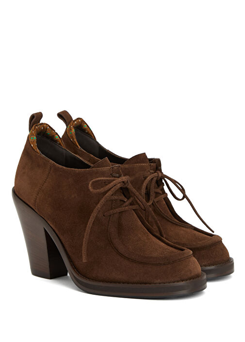 Texan Kahverengi Süet Topuklu Ayakkabı - Görsel 3