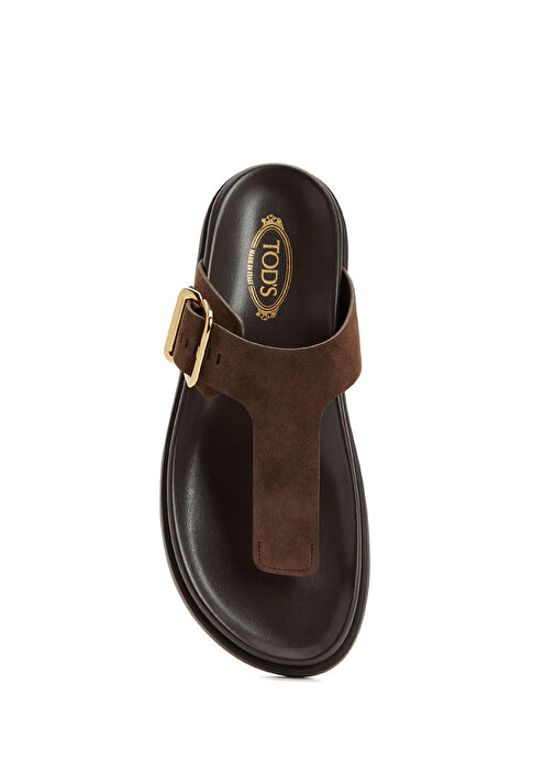 Koyu Kahverengi Kadın Deri Terlik - Görsel 5