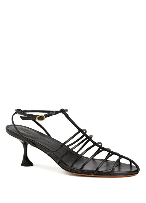 Tee Cage Siyah Topuklu Deri Sandalet - Görsel 3