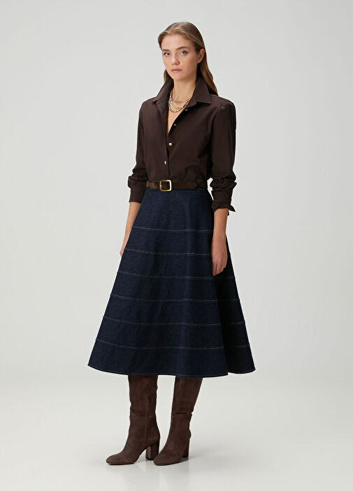 Indigo Midi Denim Etek