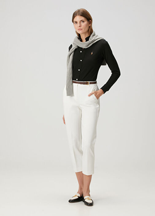 POLO RALPH LAUREN ブラック SLIM FIT 1枚　白 Polo Ralph Lauren Siyah Kadın Custom Fit Siyah Oxford Gömlek