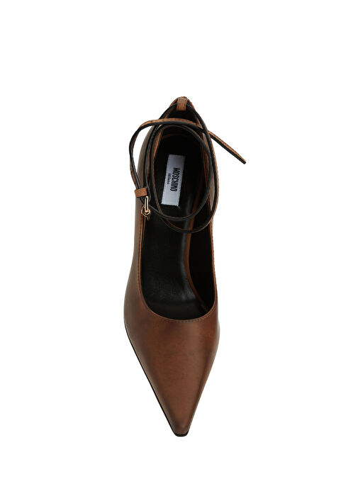 Kahverengi Deri Topuklu Ayakkabı - Görsel 5