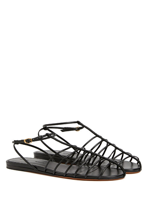 Tee Cage Siyah Kadın Deri Sandalet - Görsel 3