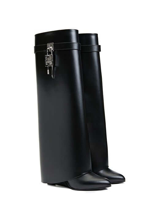 Shark Lock Siyah Kadın Deri Çizme - Görsel 3