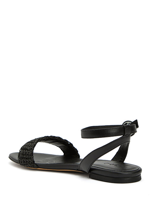 Siyah Örgü Bantlı Kadın Rafya Sandalet - Görsel 4