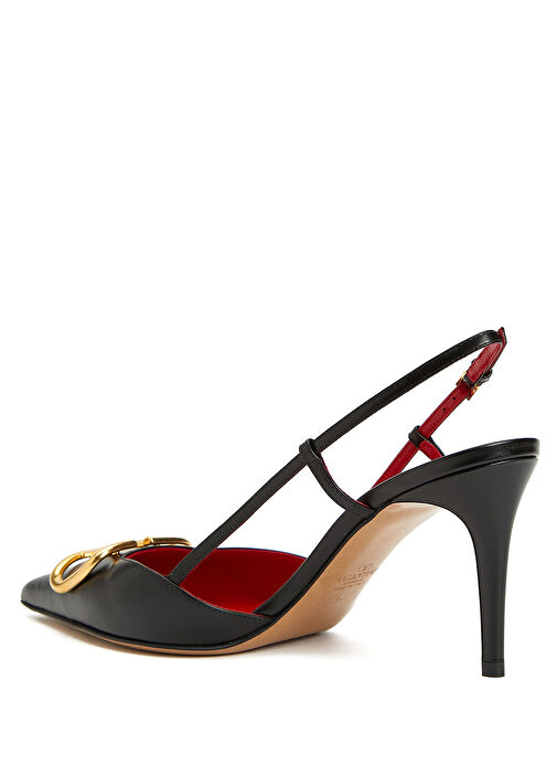 VLogo Siyah Deri Topuklu Ayakkabı - Görsel 4